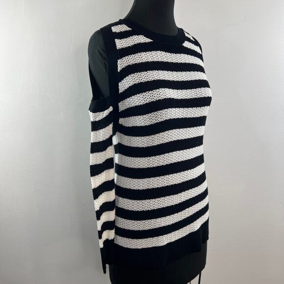 Rag & Bone White Black Sweater Striped Knit Crew Neck Cold Shoulder Sz M Medium - Picture 6 of 10